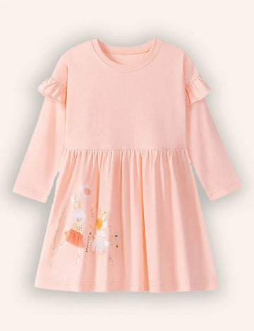 Ballet Bunny Appliqué Long Sleeves Dress